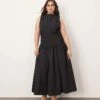 ARRANGE Curve Drop Waist Ruched Detail Funnel Neck Midaxi Dress In Black For Women -ARANG Clothing Shop 207394332 1 black