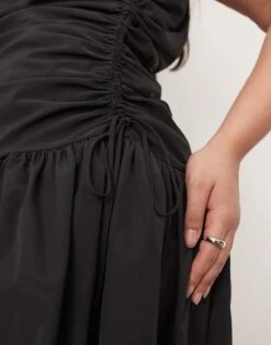 ARRANGE Curve Drop Waist Ruched Detail Funnel Neck Midaxi Dress In Black For Women -ARANG Clothing Shop 207394332 2