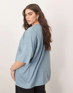 ARRANGE Curve Oversized Premium Heavy Weight T-shirt In Washed Blue For Women -ARANG Clothing Shop 207417354 4