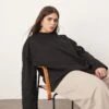 ARRANGE Curve Cotton Oversized Long Sleeve T-shirt In Black For Women -ARANG Clothing Shop 207417684 1 black