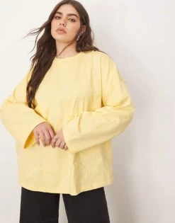 ARRANGE Curve Cotton Oversized Long Sleeve T-shirt In Buttermilk For Women Butter Milk -ARANG Clothing Shop 207419082 1 buttermilk 1