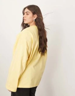 ARRANGE Curve Cotton Oversized Long Sleeve T-shirt In Buttermilk For Women Butter Milk -ARANG Clothing Shop 207419082 3