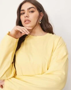 ARRANGE Curve Cotton Oversized Long Sleeve T-shirt In Buttermilk For Women Butter Milk -ARANG Clothing Shop 207419082 4