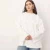 ARRANGE Curve Cotton Oversized Long Sleeve T-shirt In White For Women -ARANG Clothing Shop 207419106 1 white