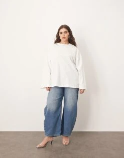 ARRANGE Curve Cotton Oversized Long Sleeve T-shirt In White For Women -ARANG Clothing Shop 207419106 3