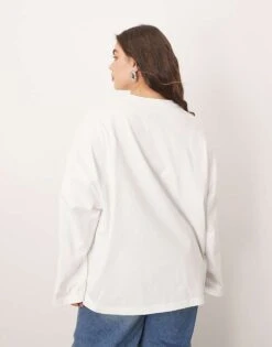 ARRANGE Curve Cotton Oversized Long Sleeve T-shirt In White For Women -ARANG Clothing Shop 207419106 4