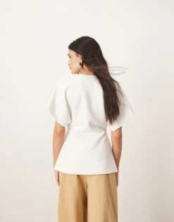 ARRANGE Wrap Top With Gold Trim Detail In Ivory For Women -ARANG Clothing Shop 207420080 4