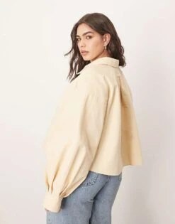 ARRANGE Curve Structured Boxy Shirt In Buttermilk For Women -ARANG Clothing Shop 207420179 4