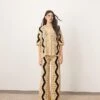 ARRANGE Knitted Oversized Shirt And Wide Leg Trouser Co-ord With Zig Zag In Camel And Black -ARANG Clothing Shop 207420192 4