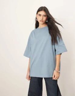 ARRANGE Oversized Premium Heavy Weight T-shirt In Washed Blue For Women