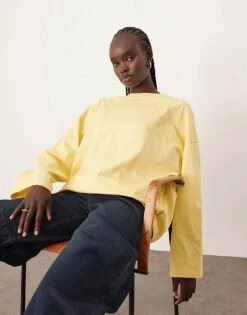 ARRANGE Cotton Oversized Long Sleeve T-shirt In Buttermilk For Women Butter Milk -ARANG Clothing Shop 207434724 1 buttermilk 1