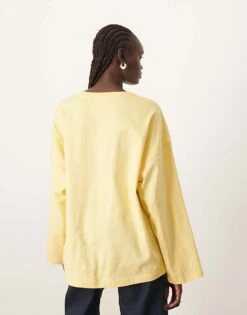 ARRANGE Cotton Oversized Long Sleeve T-shirt In Buttermilk For Women Butter Milk -ARANG Clothing Shop 207434724 3