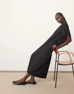 ARRANGE Premium Heavyweight T Shirt Midi Dress In Black For Women