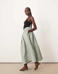ARRANGE Textured Maxi Skirt With Pockets In Sage For Women -ARANG Clothing Shop 207515665 1 sage 1