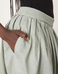 ARRANGE Textured Maxi Skirt With Pockets In Sage For Women -ARANG Clothing Shop 207515665 2