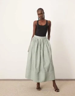 ARRANGE Textured Maxi Skirt With Pockets In Sage For Women -ARANG Clothing Shop 207515665 5