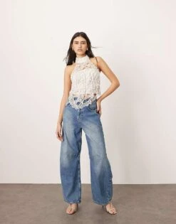 ARRANGE Embellished Encrusted Pearl Asymmetric Halter Top In White For Women -ARANG Clothing Shop 207515730 4