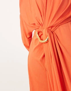 ARRANGE Soft Pleat Maxi Dress With Hardware Detail In Red For Women -ARANG Clothing Shop 207515740 3