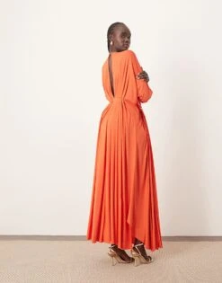 ARRANGE Soft Pleat Maxi Dress With Hardware Detail In Red For Women -ARANG Clothing Shop 207515740 4