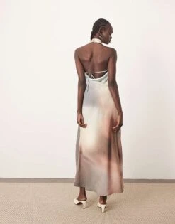 ARRANGE Soft Halterneck Maxi Dress In Orchid Flower Print For Women -ARANG Clothing Shop 207547991 3