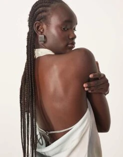 ARRANGE Soft Halterneck Maxi Dress In Orchid Flower Print For Women -ARANG Clothing Shop 207547991 4