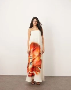 ARRANGE Structured Bandeau Column Maxi Dress With Internal Corset In Overblown Floral Print For Women -ARANG Clothing Shop 207548011 1 overblownfloral 1