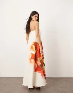 ARRANGE Structured Bandeau Column Maxi Dress With Internal Corset In Overblown Floral Print For Women -ARANG Clothing Shop 207548011 3