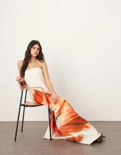 ARRANGE Structured Bandeau Column Maxi Dress With Internal Corset In Overblown Floral Print For Women -ARANG Clothing Shop 207548011 4