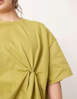 ARRANGE Curve Jersey Knot Detail T-shirt In Olive For Women Sage -ARANG Clothing Shop 207548184 3