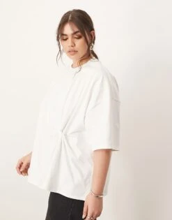 ARRANGE Curve Jersey Knot Detail T-shirt In White For Women -ARANG Clothing Shop 207548195 4