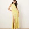 ARRANGE Racer Neck Raw Edge Panelled Maxi Dress In Yellow For Women -ARANG Clothing Shop 207557035 1 yellow
