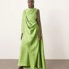 ARRANGE Satin Ultimate Draped Shoulder Maxi Dress With Back Detail In Bright Green For Women -ARANG Clothing Shop 207557126 1 brightgreen