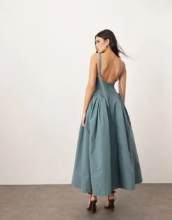 ARRANGE Strappy Ruched Bodice Full Skirt Maxi Dress In Dusky Blue For Women -ARANG Clothing Shop 207596425 2