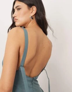 ARRANGE Strappy Ruched Bodice Full Skirt Maxi Dress In Dusky Blue For Women -ARANG Clothing Shop 207596425 4