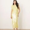 ARRANGE Embellished Geo Sequin Shoulder Pad Midi Dress In Lemon For Women -ARANG Clothing Shop 207596445 1 lemon