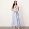 ARRANGE Organza Pleat Waist Midi Dress With Tie Back Detail In Light Blue For Women -ARANG Clothing Shop 207596446 1 lightblue