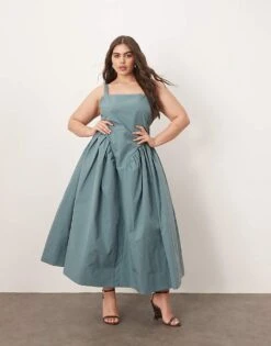 ARRANGE Curve Strappy Ruched Bodice Full Skirt Maxi Dress In Dusky Blue For Women -ARANG Clothing Shop 207596523 1 duskyblue 1