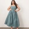 ARRANGE Curve Strappy Ruched Bodice Full Skirt Maxi Dress In Dusky Blue For Women -ARANG Clothing Shop 207596523 1 duskyblue