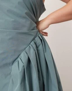 ARRANGE Curve Strappy Ruched Bodice Full Skirt Maxi Dress In Dusky Blue For Women -ARANG Clothing Shop 207596523 3