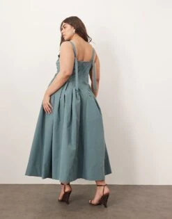 ARRANGE Curve Strappy Ruched Bodice Full Skirt Maxi Dress In Dusky Blue For Women -ARANG Clothing Shop 207596523 4