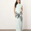ARRANGE Linear Floral Asymmetric Column Maxi Dress In Light Blue For Women -ARANG Clothing Shop 207599844 1 lightblue