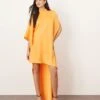 ARRANGE High Neck Cape Sleeve Mini Dress With Asymmetric Hem In Apricot For Women -ARANG Clothing Shop 207601352 1 apricot