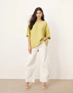 ARRANGE Textured Boxy Woven T-shirt In Lime For Women -ARANG Clothing Shop 207605469 1 lime 1