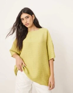 ARRANGE Textured Boxy Woven T-shirt In Lime For Women -ARANG Clothing Shop 207605469 3