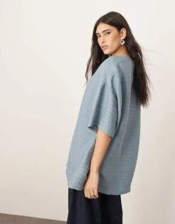 ARRANGE Textured Boxy Woven T-shirt In Denim Blue For Women -ARANG Clothing Shop 207605479 4