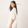 ARRANGE Textured Boxy Woven T-shirt In White For Women -ARANG Clothing Shop 207605502 1 white