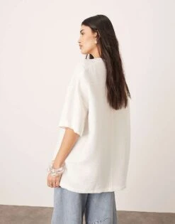 ARRANGE Textured Boxy Woven T-shirt In White For Women -ARANG Clothing Shop 207605502 4