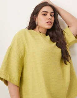 ARRANGE Curve Textured Boxy Woven T-shirt In Lime For Women -ARANG Clothing Shop 207605512 3