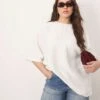 ARRANGE Curve Textured Boxy Woven T-shirt White For Women -ARANG Clothing Shop 207605521 1 white