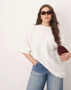 ARRANGE Curve Textured Boxy Woven T-shirt White For Women